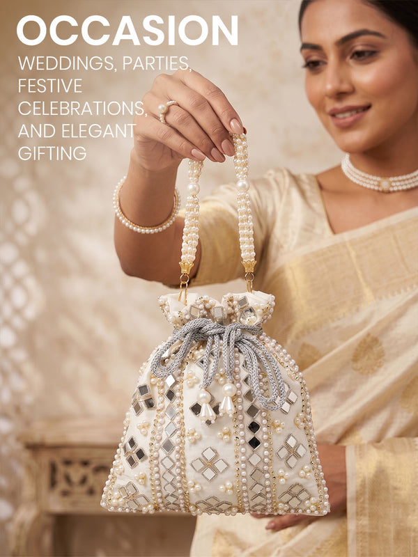 Handcrafted Women's Cream Potli