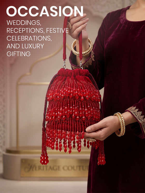 Women's Red Beaded Potli