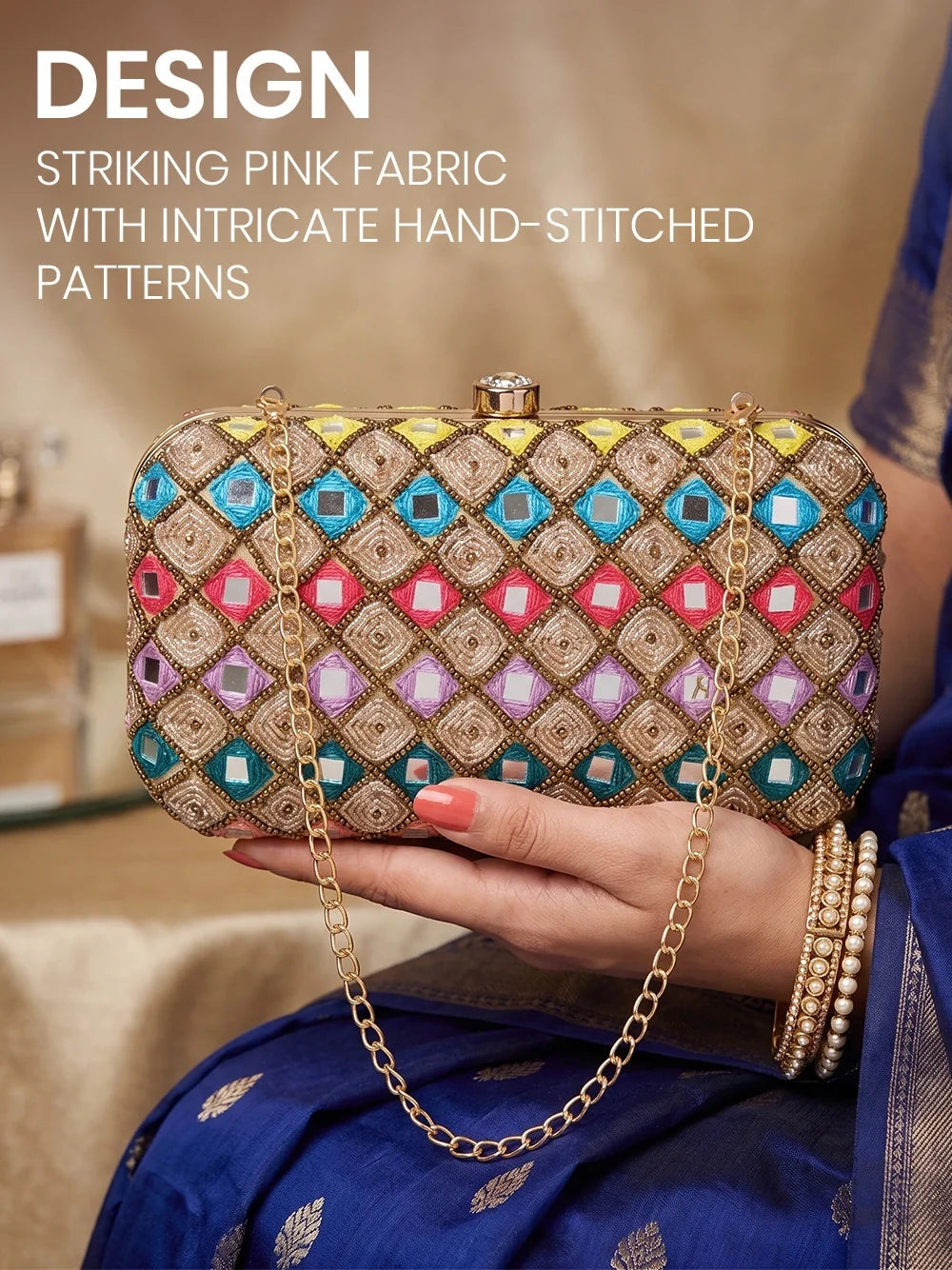 Multicolor Silk Sequin Clutch Bag - Multi Color
