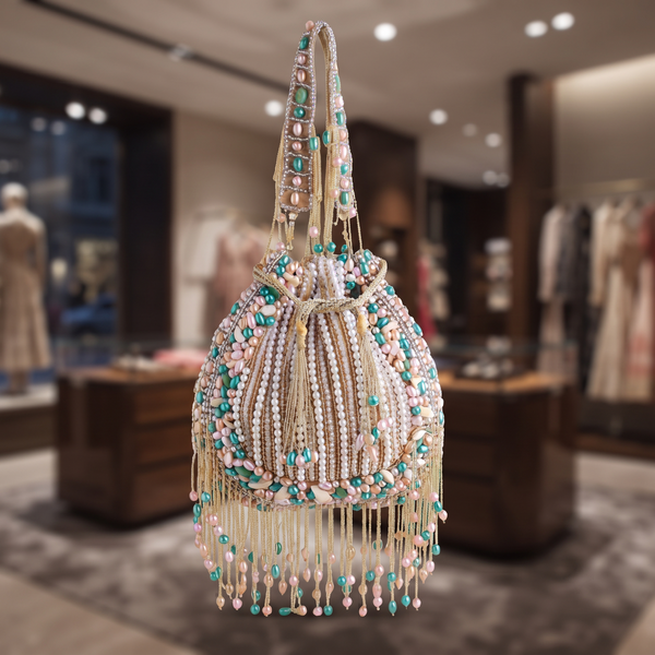 Designer Green Beads Embroidery Potli