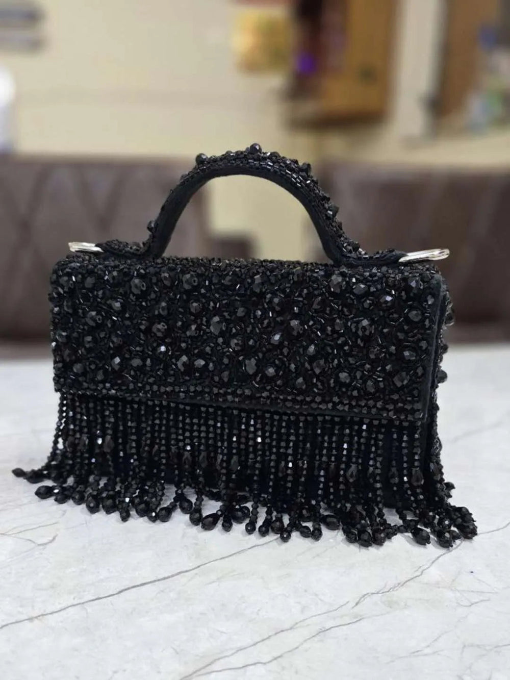 Designer Crystal Clutch Bags - Black | HAQEEBA STUDIO