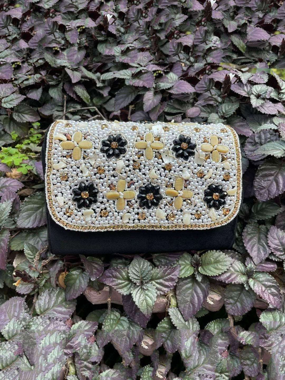 Embroidered Ethnic Clutch Bag - Black | HAQEEBA STUDIO