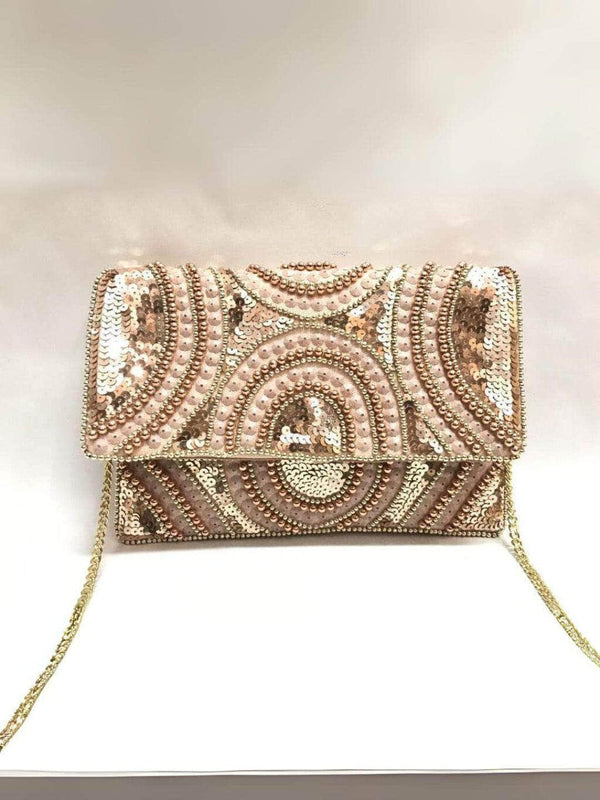 Ghoomar Abstract Embellished Clutch - Gold | HAQEEBA STUDIO