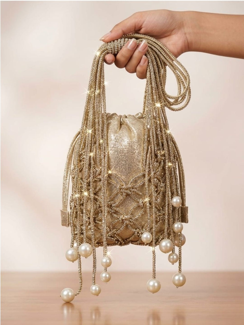 Gold Pearl Potli Bag - Gold | HAQEEBA STUDIO
