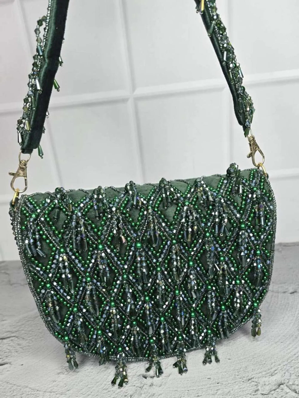 Designer Zoya Crystal Clutch Bags - Green | HAQEEBA STUDIO