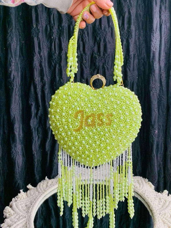 Valentines Special Pearl Clutch Bags - Green | HAQEEBA STUDIO