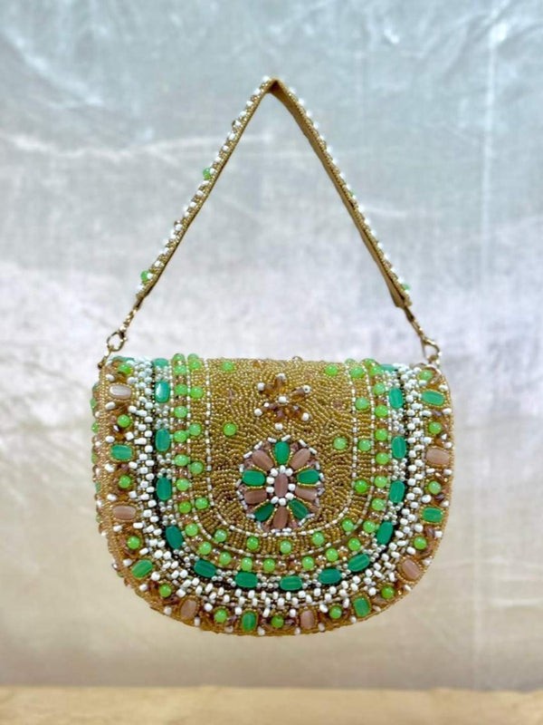 Handcrafted Pearl Studded Flap Bag