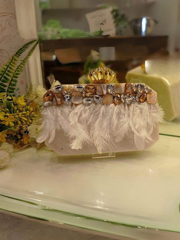 New Handmade Feather Tassel Evening Bags - Gold | HAQEEBA STUDIO