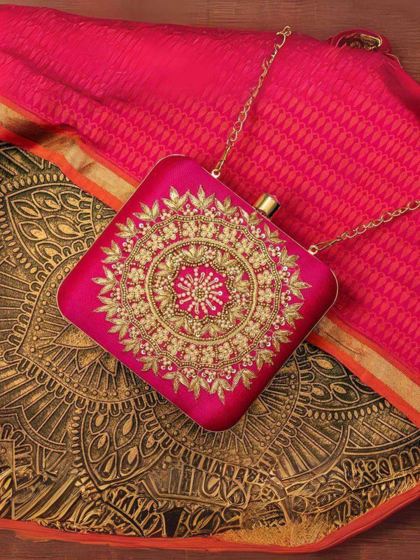 Embroidered Customized Clutch - Pink | HAQEEBA STUDIO