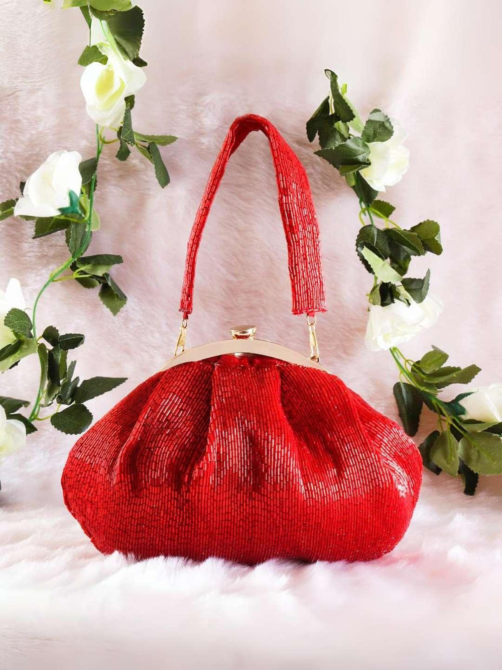 Designer Half Frame Clutch Bag - Red | HAQEEBA STUDIO