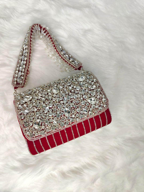 Women Embellished Fabric Fold Over Clutch - Gold | HAQEEBA STUDIO