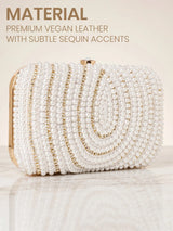 White Vegan Leather Pearl Clutch Bag - Feature View 7