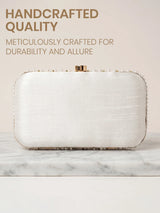 White Vegan Leather Pearl Clutch Bag - Feature View 9
