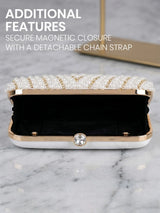 White Vegan Leather Pearl Clutch Bag - Feature View 8