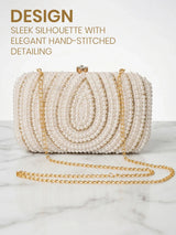 White Vegan Leather Pearl Clutch Bag - Feature View 6