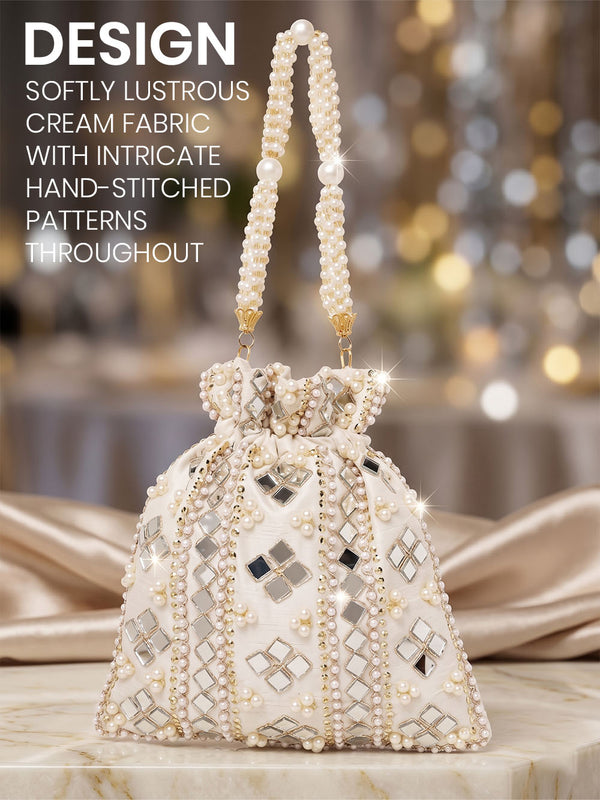 Handcrafted Women's Cream Potli - Cream