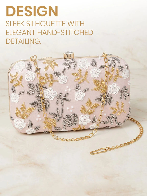 Pink Velvet Sequin Clutch Bag