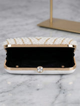 White Vegan Leather Pearl Clutch Bag - Feature View 3
