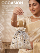 Handcrafted Women's Cream Potli - Feature View 2