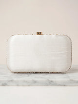White Vegan Leather Pearl Clutch Bag - Feature View 4