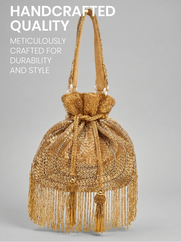 Women's Gold Velvet Potli - Feature View 2
