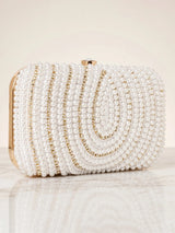 White Vegan Leather Pearl Clutch Bag - Feature View 2