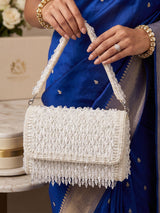 Net Pearl Embellished Clutch - Off White