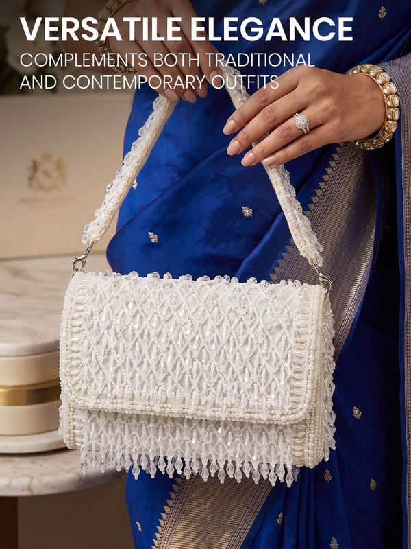 Net Pearl Embellished Clutch