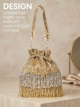 Women's Gold Embellished Silk Potli - Feature View 3