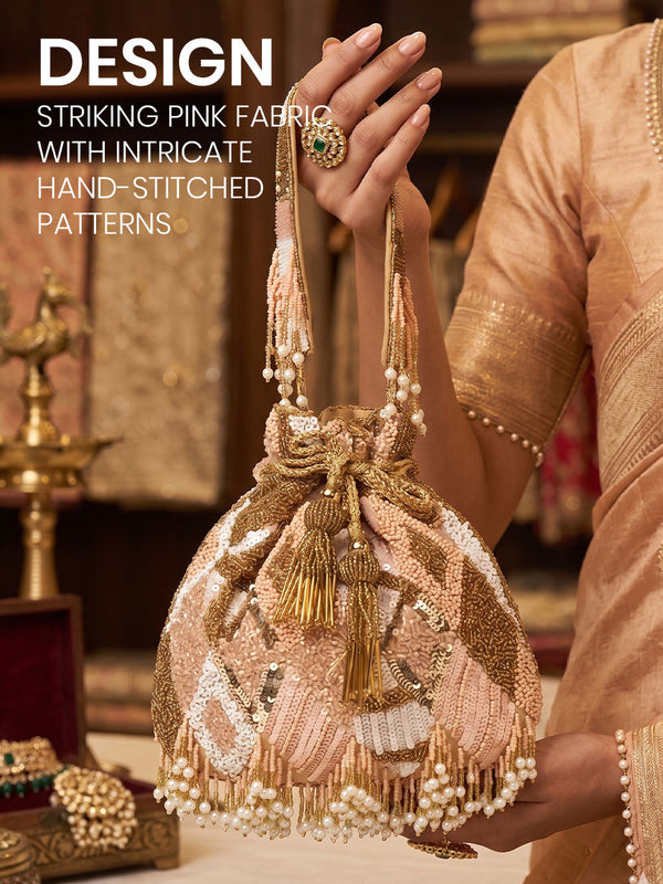 Gold Sequin Silk Potli - Gold