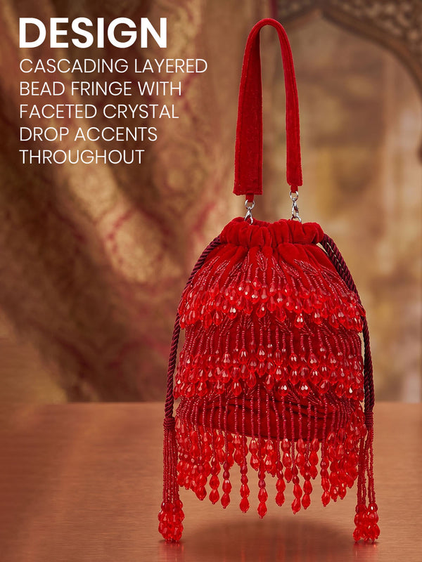 Women's Red Beaded Potli - Red