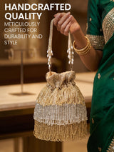 Women's Gold Embellished Silk Potli - Feature View 2