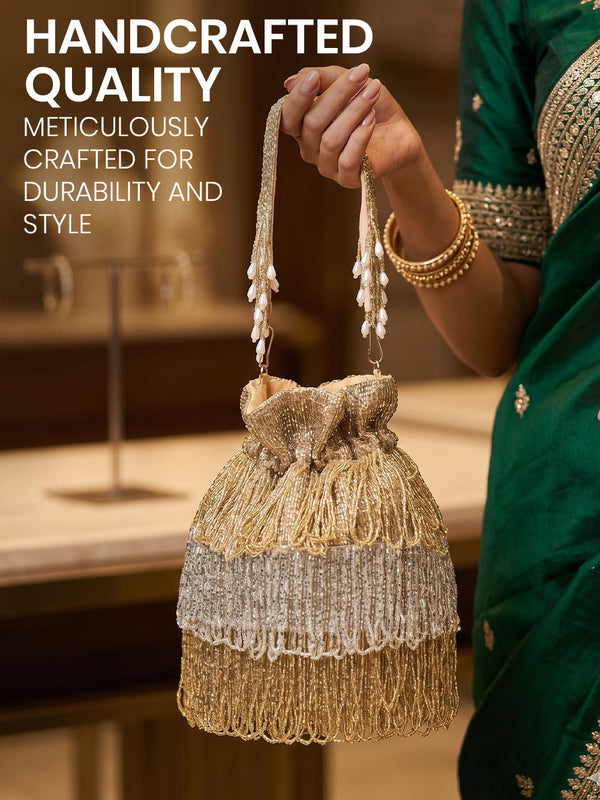 Women's Gold Embellished Silk Potli