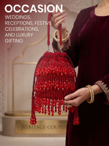 Women's Red Beaded Potli - Feature View 2