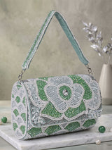 Floral Crystal Hand Clutch - Off White