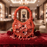 Luxury Beaded Evening Clutch with Tassels and Mirror Detailing