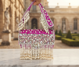 Designer Crystal And Pearl Work Flap Clutch