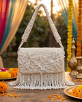 Luxury Antique Off White Soft Bag with Floral Work