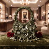 Luxury Beaded Evening Clutch with Tassels and Mirror Detailing
