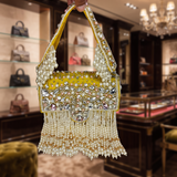 Designer Crystal And Pearl Work Flap Clutch