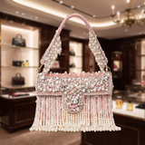 Designer Crystal And Pearl Work Flap Clutch