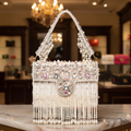 Designer Crystal And Pearl Work Flap Clutch