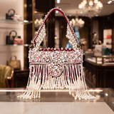 Designer Crystal And Pearl Work Flap Clutch