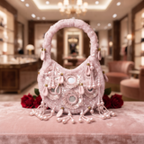 Luxury Beaded Evening Clutch with Tassels and Mirror Detailing