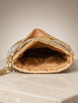Women's Gold Embellished Silk Potli - Gold