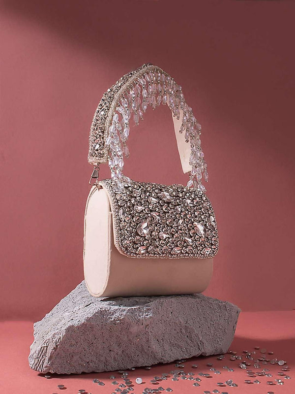 Mini Crystal Bag - Beige | HAQEEBA STUDIO