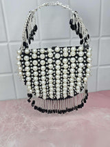 Pearl Bag With Hangings - Black | HAQEEBA STUDIO