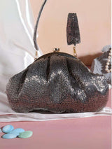 Designer Half Frame Clutch Bag - Black | HAQEEBA STUDIO