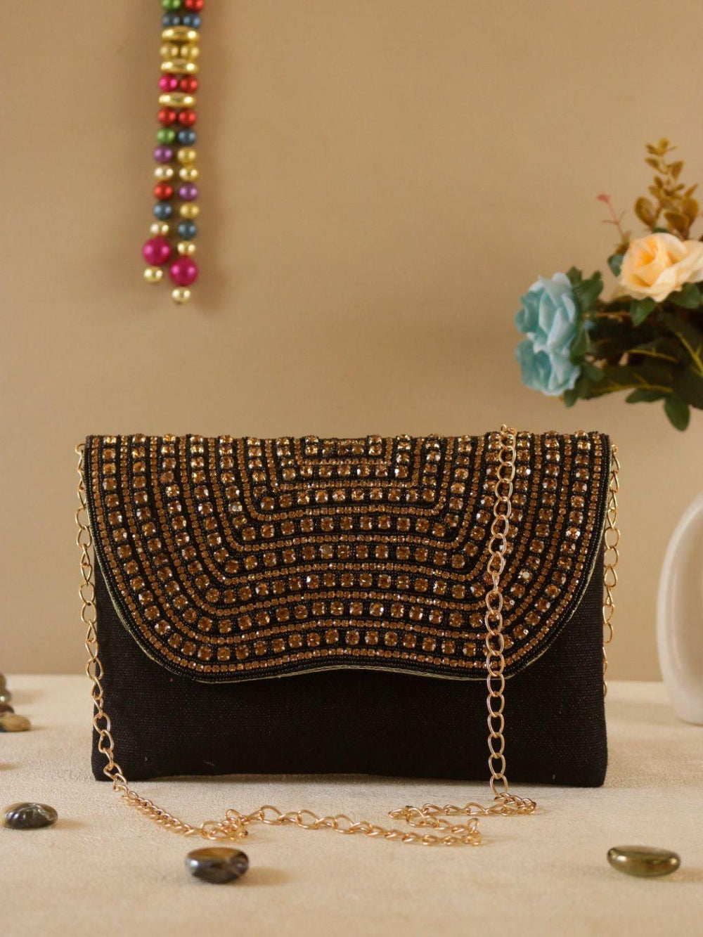 Designer Jute Fabric Clutch Bags - Black | HAQEEBA STUDIO