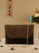 Designer Jute Fabric Clutch Bags - Black | HAQEEBA STUDIO